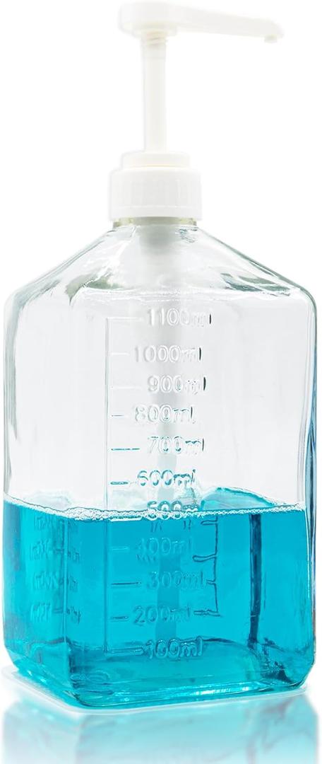 37Oz Mouthwash Dispenser with Pump for Bathroom, Large Glass Countertop Mouth Wash Container with Non-Slip Mat