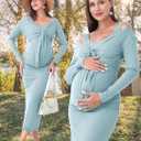 2 PCS Maternity Dress Short Cardigan Bodycon Maxi Formal Dresses Baby Shower Spring Summer for Women (Blue, M)