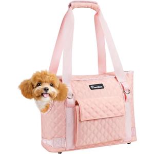 Pawaboo Dog Purse Carrier for Small Dogs with Pocket, Lightweight Dogs and Puppies Tote Bag Carrier, Dog Carriers Soft Sided for Puppy Cat Rabbit, Shopping Travel Puppy Carriers Under 11 LBS, Pink