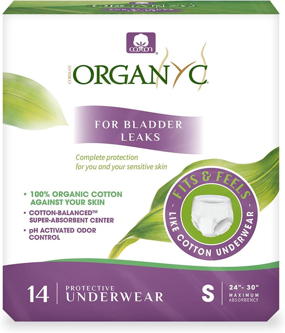 Organyc Bladder Control Underwear for Women - Organic Cotton Protective Underwear for Incontinence, Leak Protection, Odor Protection and Sensitive Skin, Small, 14 Count