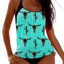SHESHOW Cowgirl Style Tankini Swimsuits for Women Scoop Neck Ruched Blouson and Bottom 2 Piece Bathing Suits, (Size Medium)