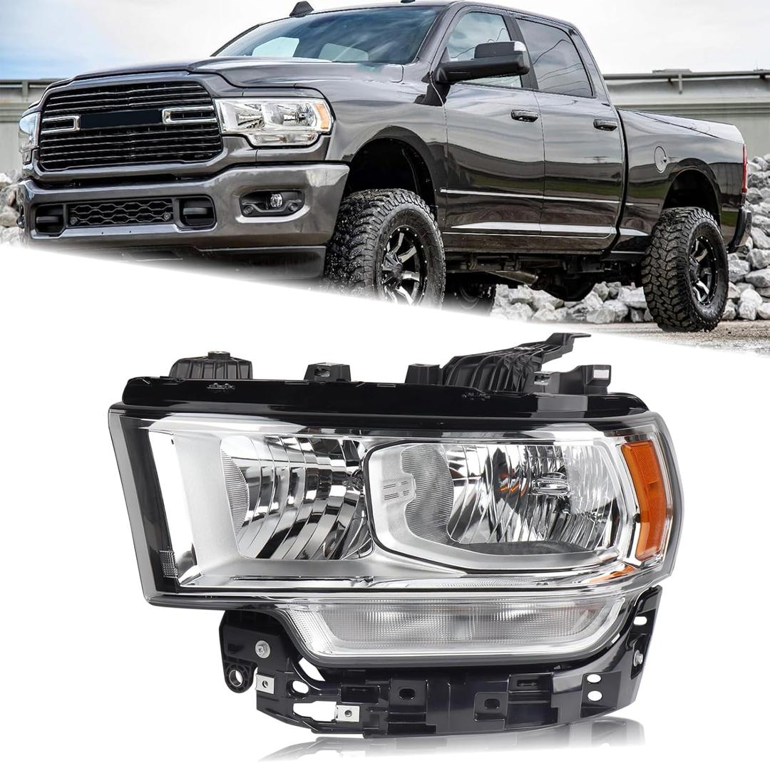 LH Chrome Halogen Interior Headlight Fit for 2019-2024 Dodge Ram 2500 3500 Head lamp With Bulbs Left Driver Side CH2502334 68360177AE 68360177AD LH Chrome Halogen Interior Headlight Fit for 2019-2024 Dodge Ram 2500 3500 Head lamp With Bulbs Left Driver Side CH2502334 68360177AE 68360177AD