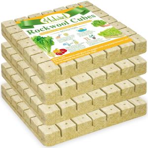 Halatool 1.5 Inch Rockwool Cubes Garden Stonewool Grow Cubes Starter Plugs for Hydroponics Soilless Cultivation Seedlings Cuttings Clone Plants Germination Start (4 Sheets, 196 Plugs in Total)
