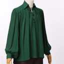 GRACEART Pirate Shirt Men Vampire Renaissance Shirts Victorian Ruffled Medieval Costume Cotton Linen Shirt (X-Small, Green)