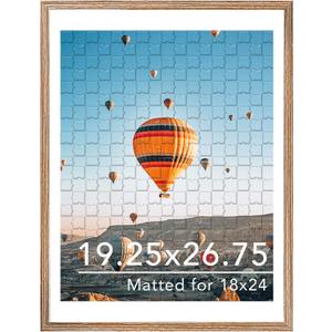 19.25x26.75 Puzzles Frame, Display 18x24 with Mat or 19.25 x 26.75 without, Wall Hanging 19.25 by 26.75 Picture Frame for Poster Photo Canvas Picture Puzzles, Rustic Brown