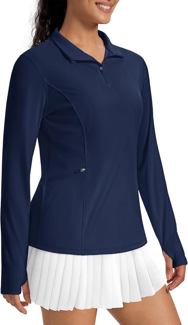 MAGCOMSEN Womens Long Sleeve Shirts 1/4 Zip Summer Top Quarter Zip Pullover (Blue, S)