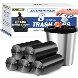 8 Gallon Trash Bags Heavy Duty - 30 Liters Black Garbage Bags,0.94 Mil Thick,220 Count,Medium Leakproof and Unscented Wastebasket Can Liners for Kitchen Home Toilet