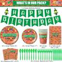 Qinyoung 171 Pcs Street Theme Birthday Party Decorations Red Brick Wall Street Party Supplies Happy Birthday Banner Plastic Tablecloth Paper Plates Tableware for Cartoon Theme Decorations