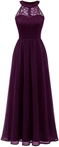 Wedtrend Women's Formal Dress, Halter Long Prom Dress Floral Lace Bridesmaid Dresses M