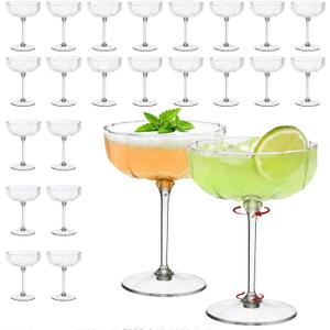 CALBODE 24Pcs Plastic Martini Glasses Disposable 7oz Plasitc Coupe Glasses Petal Shape Detachable Cocktail Glassware Set Unbreakable dessert Cups for Engagement Wedding Birthday Spring Party (Clear)