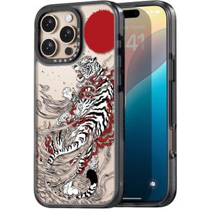 Compatible for iPhone 16 Pro case Cute - Durable Shockproof 6.6 ft Drop Impact Phone Case - Black Funny White Tiger Design for iPhone 16 Pro 6.3"