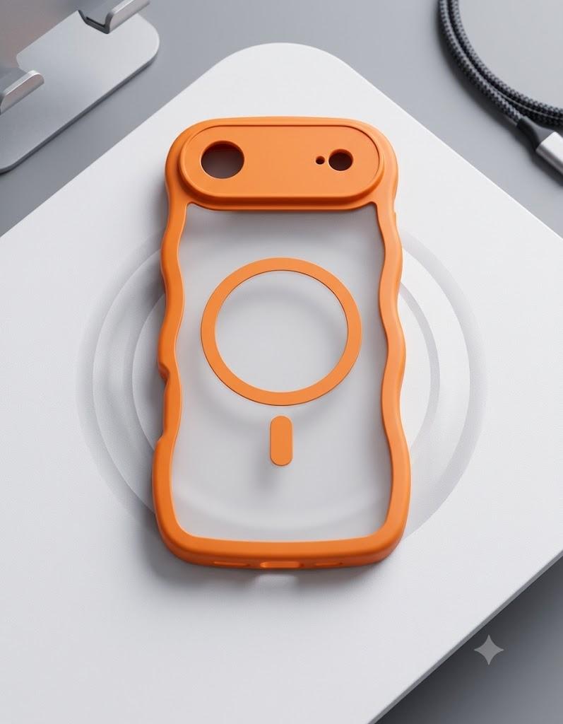 QVLANG Case for iPhone 17 Air, Cute Wave Cover Case, Upgraded[Full Camera Protection][Compatible with Magsafe][Military Grade Protection][Translucent Matte] Phone Case for Women Girls, Orange