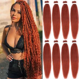 Leeven 30 Inch Ginger Braiding Hair Pre Stretched Long Soft Yaki Braids 8 Packs Professional Synthetic Hair Extension Crochet Twist Braids