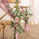 Ling's moment 8 Wedding Chair Decorations Aisle Pew Church Artificial Flower Greenery Swag Dusty Rose Pink Cream Bench Ceremony Reception Floral Faux Backdrop Rose Arrangements Party Outdoor Sashes
