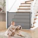 Retractable Baby Gate for Stairs, 55" Wide Mesh Dog Gate Indoor, 34'' Tall Child Gate for Doorways, Hallways, Deck, Indoor Outdoor Pet Baby Safety Essentials for Home, Grey (Gray)