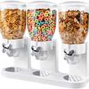 Adorabby Triple Cereal Dispenser Countertop 2L, Airtight Cereal Containers Storage, Large Capacity Total 6L for Kitchen Pantry, Rotating Dry Food Dispenser for Candy, Nut, Coffee Beans, White