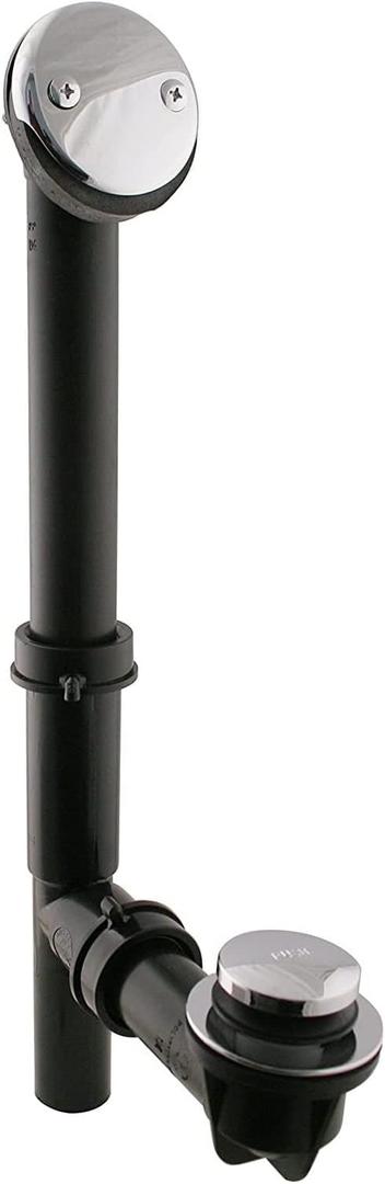 Westbrass A593144-26 14" Black Poly Tubular Bathtub Waste & Overflow Assembly with Tip-Toe Drain Plug and 2-Hole Faceplate, 1-Pack, Polished Chrome