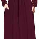 AUSELILY Womens Long Sleeve Maxi Dress 2026 Fall Lace Long Sleeve Dress V Neck Wrap Waist Long Dresses with Pockets, Size XL, Wine Red