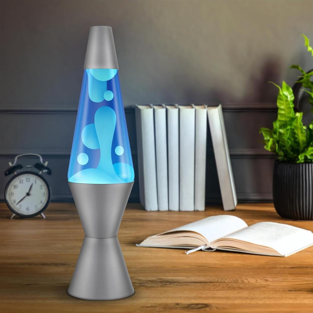 Lava Lamp White Blue and Silver 14.5"