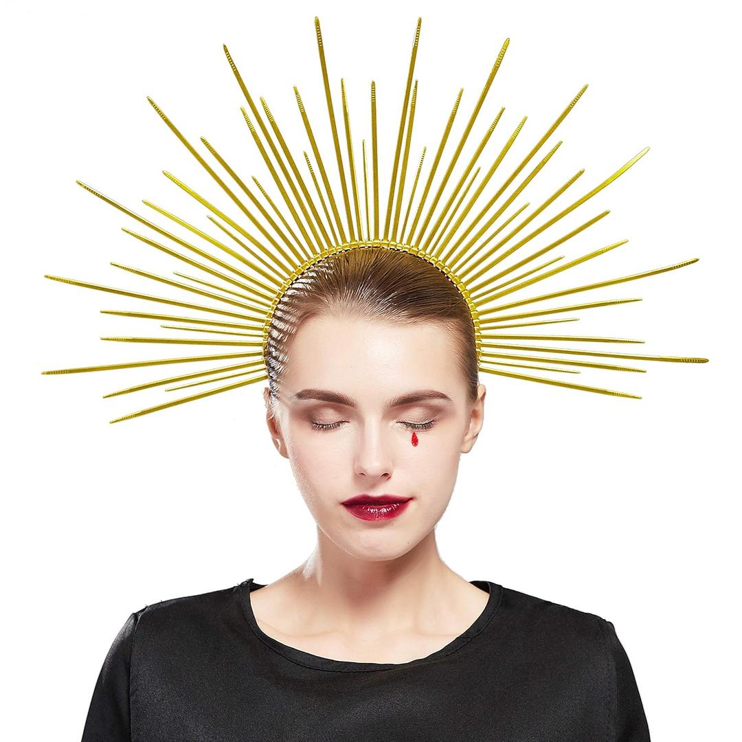 Fantherin Women's Goddess Halo Crown Headband - Zip Tie Spiked Angel Headpiece Headdress for Cosplay Halloween Costume Party (Gold)