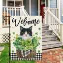 DLZDN Welcome St Patricks Day Cat Garden Flag Shamrocks Clovers Flag 1218 Inch Double Side Vertical Burlap Farmhouse Yard Sign Holiday Outdoor Decoration