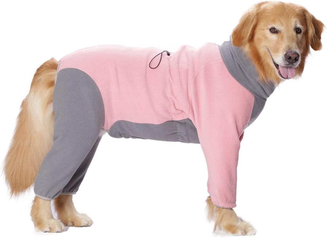 Dog Winter Coat for Large Medium Small Dogs, Warm Fleece High Collar Full Body Dog Jumpsuit Comfortable Onesie Apparel (Pink, X-Large) (XL(Reference Weight 13-22 lbs))