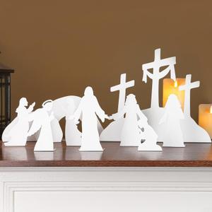 Aneco 10 Packs Easter Tomb Religious Decorations Indoor Christian Easter Gifts Empty Tomb Resurrection Scene Cross Hill Stone Metal Statues for Home Office Table Decorations