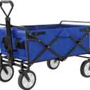 Garden Cart Folding Wagon Garden Cart Collapsible Wagon with Adjustable Handle & 360 Universal Wheels for Garden Camping Shopping Beach, (Blue)