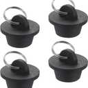 uxcell 4pcs Rubber Drain Stopper with Hanging Ring, Bathtub Drain Plug Fits 7/8 Inch to 1 Inch, Rubber Sink Stopper Drain Plug for Bathtub, Kitchen and Bathroom, Black