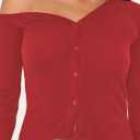 Women's Off The Shoulder Cropped Cardigan Sweaters Long Sleeve Button Down Ribbed Slim Fit Going Out Shirts Fall (Medium)