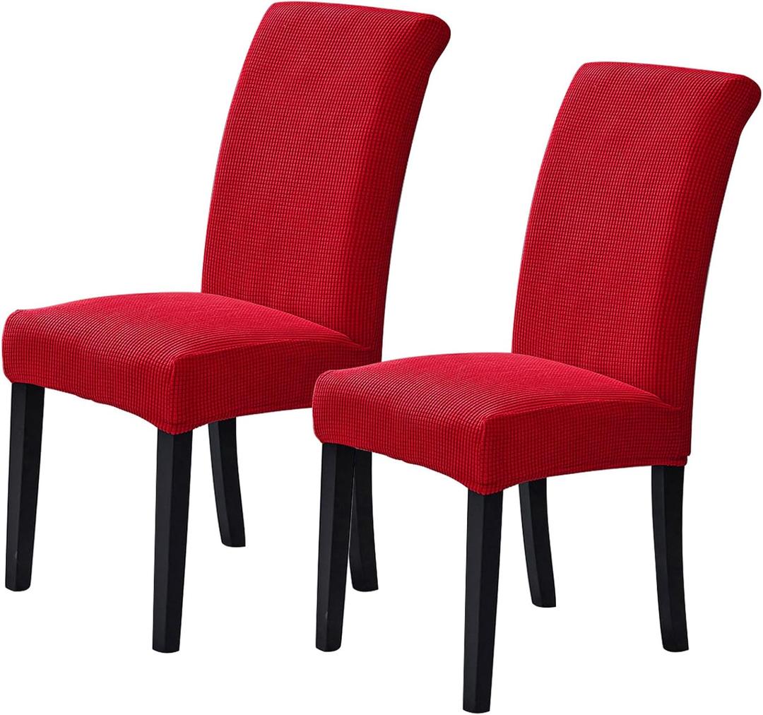 Stretch Chair Covers for Dining Room Set of 2, Removable Washable Dining Room Chair Covers, Dining Chair Slipcovers Seat Protector, Great for Home Decor and Banquet (Ruby, 2 Pack)
