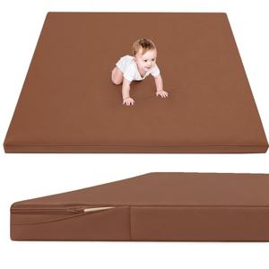 Waterproof Baby Play Mat for Floor 1.3" Thick Memory Foam 47 * 47 Cushion Playpen Playmat Tummy Time Nursery Rug Pad Mattress Create Soft & Safe Area for Infants,Toddler,Kids,Chestnut