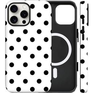 Magnetic for iPhone 15 Pro Case Cute Big Polka Dot Phone Case, Shockproof Slim TPU and Hard PC Protective Phone Cover Compatible with MagSafe Designed for Women Girls, White 01
