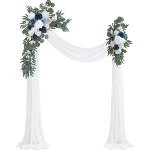 Olalaka Dusty Blue Artificial Wedding Arch Flowers Kit (Pack of 3) with 26Ft White Shiny Arch Draping Fabric for DIY Wedding Party Ceremony Reception Backdrop Floral Decoration