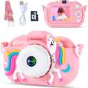 Kids Camera Toys for 3-8 Year Old Girls and Boys, Children Digital Camera with Cute Soft Silicone Case, 1080P Video Camcorder Present with 32GB SD Card  Birthday Gift for Kids (Pink)