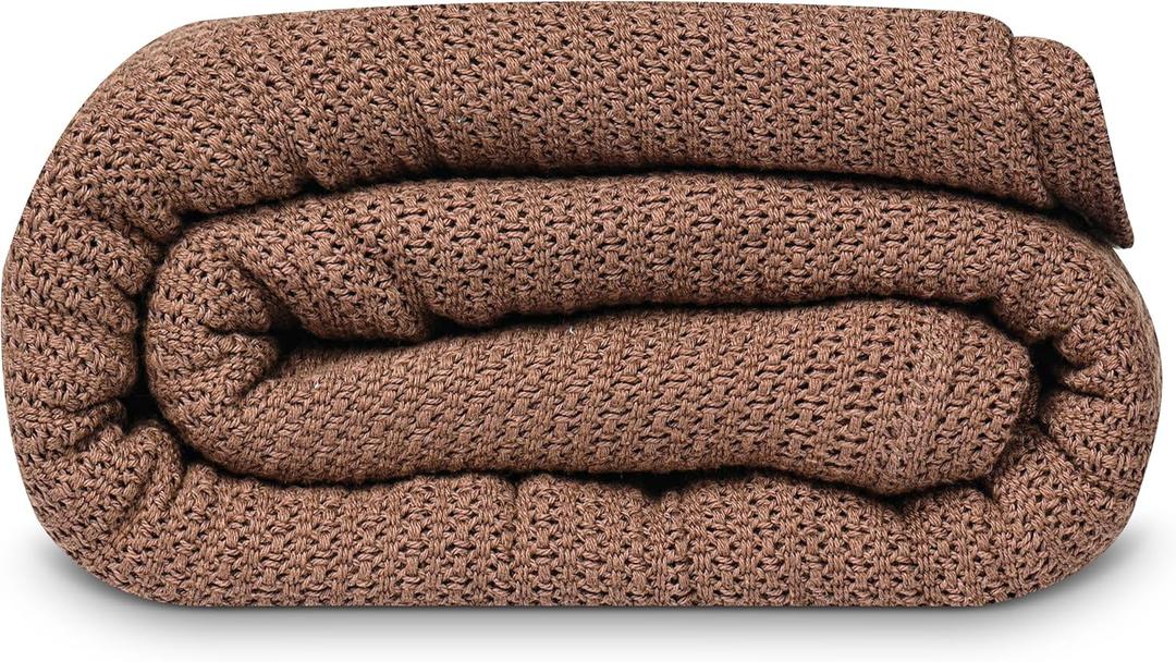 Linteum Textile Supply Leno Weave Chocolate Blanket, Queen 100% Cotton, Lightweight, Warm, Fluffy, Premium and Durable Soft & Cozy Bed Blanket for Home, Couch, Sofa & Dorm, All Season Throw [90x90]