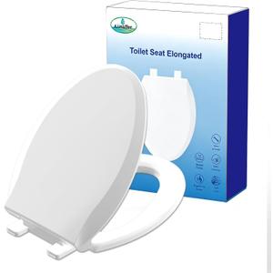 Elongated Toilet Seat Soft Close, Bottom Fixing/Top Fixing 2 Mount Way Easy Installation,4 Anti Slip Pad, Compatible Oval Shape, PP Material Easy Clean, White
