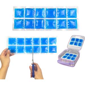 2-Pack Flexible Reusable Gel Ice Pack for Bento Lunch Box  12-Count Slim Freezer Pack, BPA-Free Leakproof Cold Pack for Kids School Lunches, Yogurt, Snacks & Coolers (2 Rows x 6 Packs) (Blue)