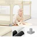 ZEEBABA Beige Baby Playpen 59x59 in, Playpen for Babies and Toddlers, Play Pen for Kids, Play Yard for Infants with Gate (Without mat)