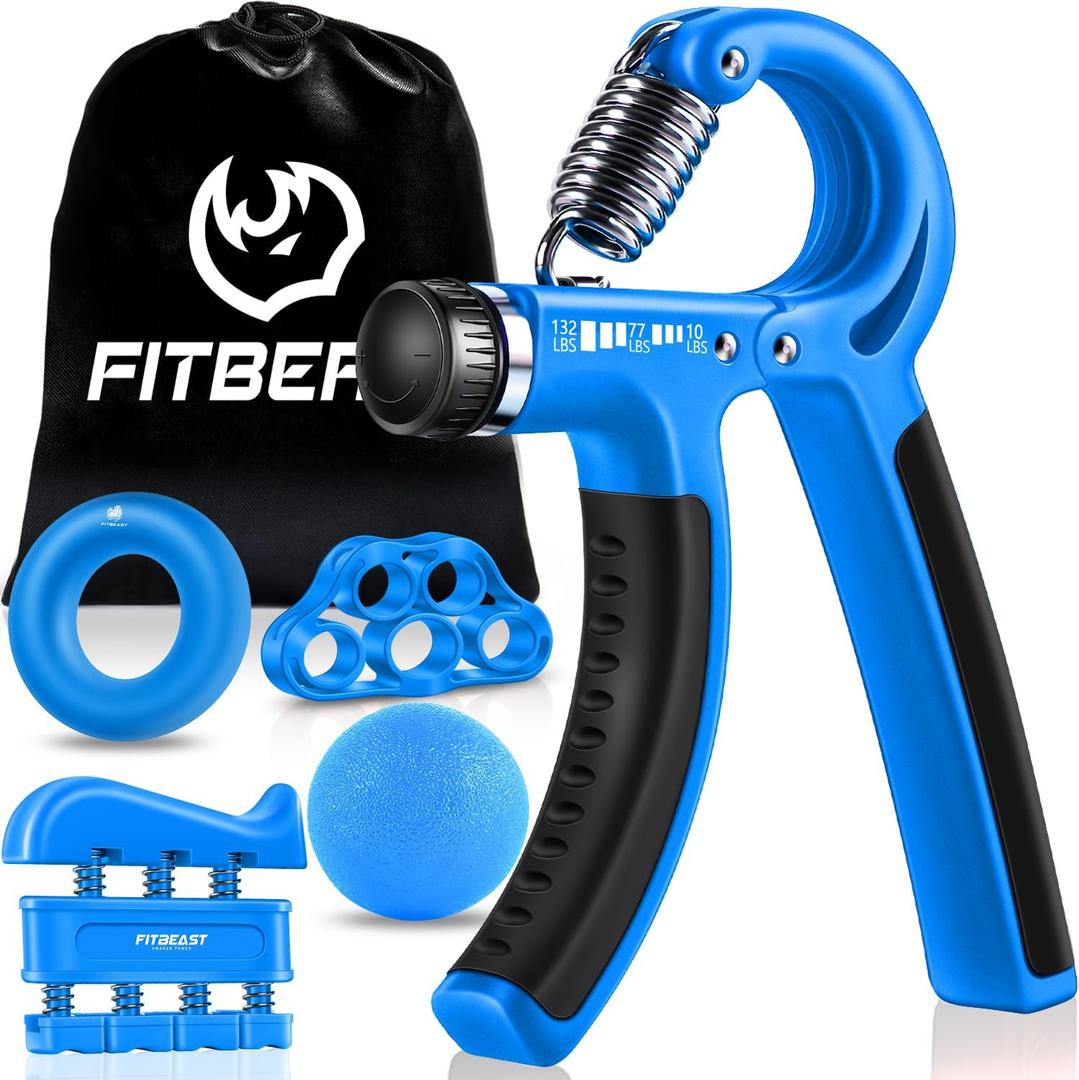 FitBeast Grip Strengthener Forearm Strengthener Hand Grips Strengthener Kit - 5 Pack Adjustable Resistance (Light Blue)
