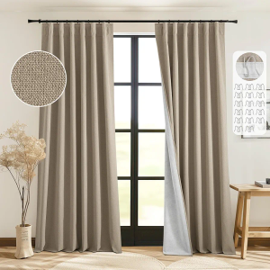 StangH Linen 100% Blackout Curtains 96 inches Long, Thermal Insulated Bedroom Window Drapes with Hooks Privacy Farmhouse Panels for Living Room Nursery, Linen, W52 x L96, 2 Panels
