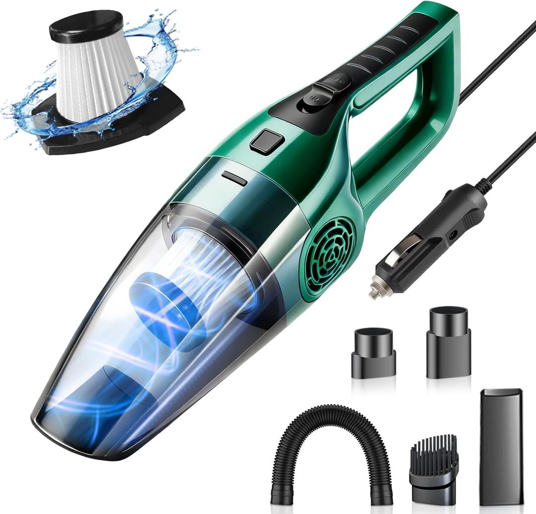 Car Vacuum Cleaner  9000PA High Power Suction, DC 12V Portable Handheld Auto Vacuum with Attachments, Mini Car Interior Cleaner for Pet Hair, Dust, Crumbs, and Debris (Emerald Green)