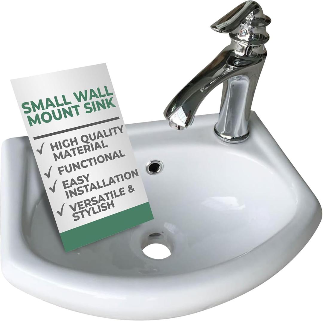 Renovators Supply Manufacturing Dell Wall Mount Bathroom Sink Size 18 * 14 inch. White Ceramic Wall Hung Floating Vessel Sink With Overflow And Single Faucet Hole