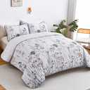 Dobuyly Blue King Size Quilts for Bed, Floral Botanical King Quilt Bedding Set 3 Pieces, Soft Lightweight Microfiber Brown Flower Bedspread Coverlet Set for All Season, 110"x90"