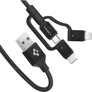 Spigen DuraSync 3 in 1 Universal Charger Cable, Micro USB/Lightning/USB C adapters [MFi Certified], 4.9ft Premium Braided Multi Charging Cable for iPhone 12/Pro/Max/Mini/SE/iPad/Galaxy/Pixel & More (Black)