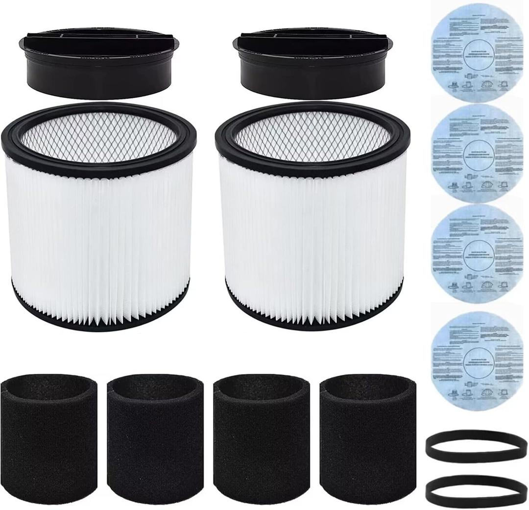 Cartridge Filter Replacement for Shop Vac 90304 90350 90333 90137 9030400 Vacuum Cleaner and 90585 Foam Sleeve Filter 5 Gallon and Large Wet & Dry Filter with Retaining Band,14 Pcs