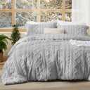 Bedsure Tufted Boho Comforter Set Queen Size - Light Grey Boho Bed Set, GentleSoft 3 Pieces Farmhouse Shabby Chic Embroidery Bedding, Gifts for Woman, Soft Jacquard Queen Comforter for All Seasons (18 - Light Grey - Elegant)