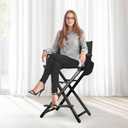 30" Height Tall Directors Chair Folding Makeup Chair, with Replacement Cover Canvas, Portable Footrest, Support 250 lbs, Aluminum Makeup Artist Chair for Artist Barber- Black, 17in x 17in x 43in