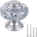 4 Pack Silver Dresser Knobs, 1-3/8 Inch(36mm) Decorative Crystal Cabinet Drawer Knobs, Vintage Round Silver Knobs and Pulls with Two Different Sizes Screws for Easy Installation