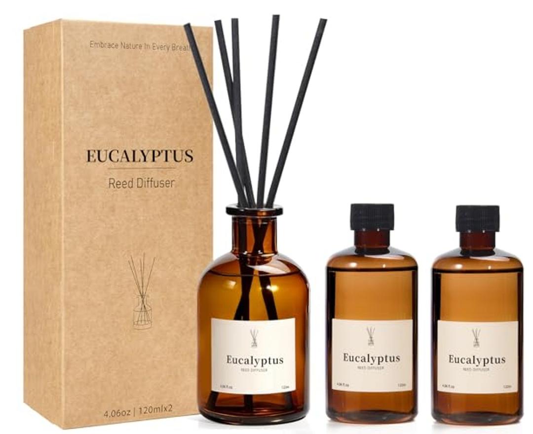 Reed Diffuser Set, 8.12 fl.oz Eucalyptus Scented Diffuser with Sticks, Up to 120 Days, Home Fragrance Reed Diffuser for Bathroom Shelf Decor & Room Freshener, 3 Pack
